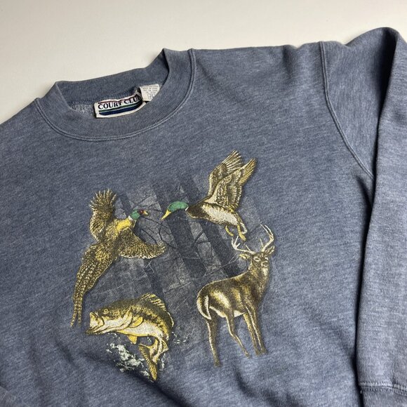 VTG Court CLUB Animal Hunting fishing forest Print graphic Sweatshirt Men’s sz S - Picture 2 of 16